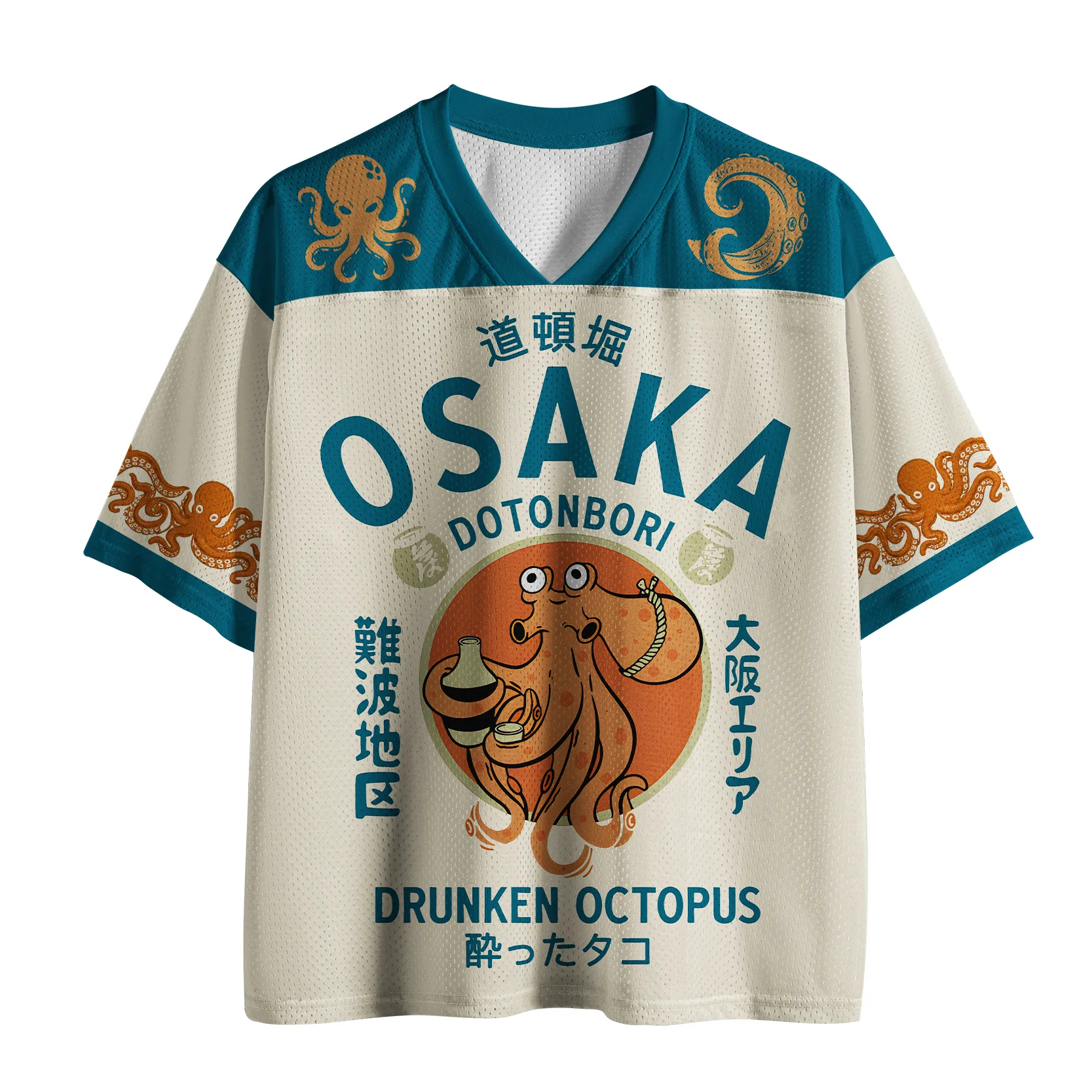 T-shirt vintage imprimé 3D « Drunken Octopus Japan » pour homme – Collection été Harajuku, respirant, séchage rapide, streetwear