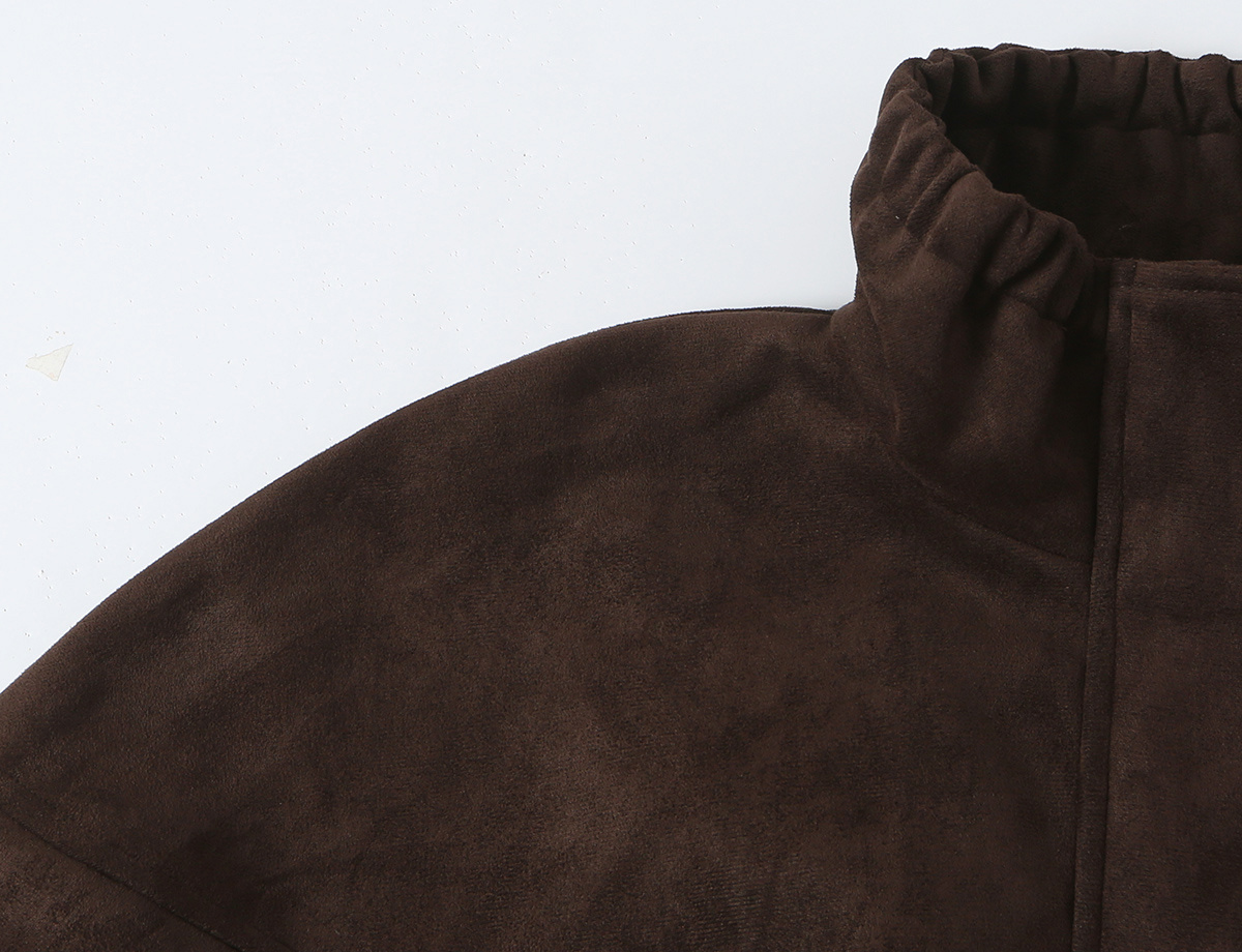 Veste d’hiver pour femme, style vintage, avec effet de texture en daim, col montant, taille et poignets élastiques, vêtement d’extérieur féminin.