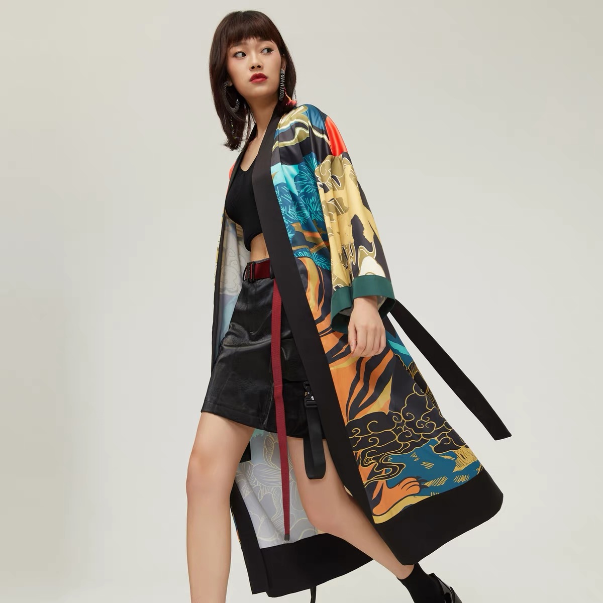 Cardigan Kimono Design tigre Oriental, Vintage, d'inspiration chinoise, manches longues, coupe ample, style Boho Chic, vêtements d'extérieur