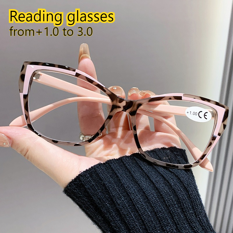 Lunettes de lecture œil de chat élégantes pour femmes, Design bloc de couleur à la mode, Anti-lumière bleue, lunettes de force 1.0 à 4.0