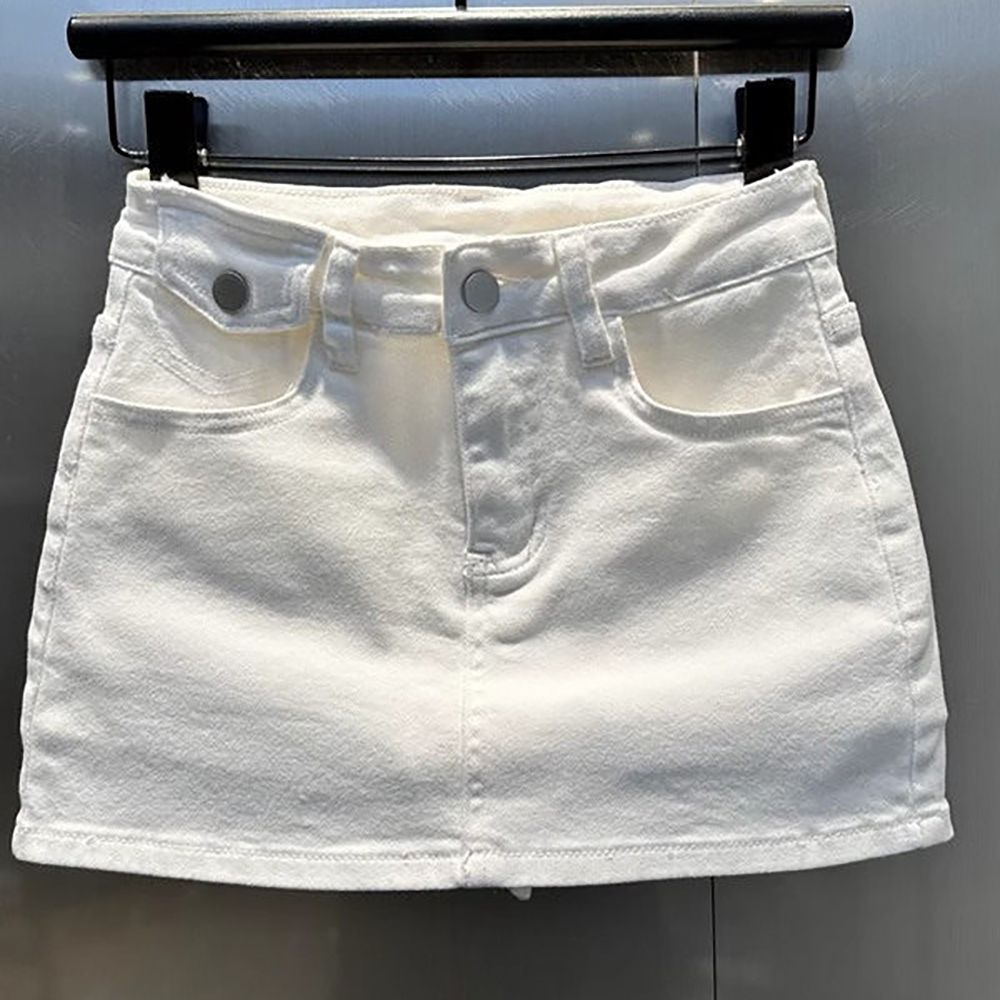 Jupe en jean taille haute ajustée pour femme avec poches, nouvelle collection été 2026, polyvalente, blanche, sexy, coupe trapèze, mini-jupe Y2K streetwear