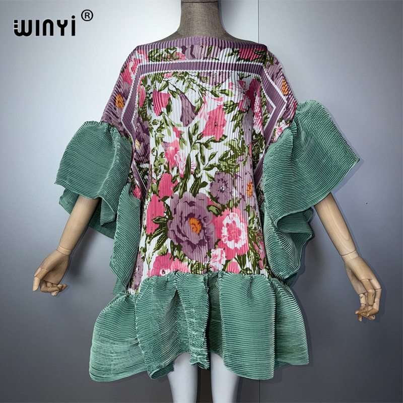 Robe courte plissée élastique décontractée WINYI pour femme, paréo de plage, caftan, abaya, tenue de soirée de luxe Dubaï, mode musulmane
