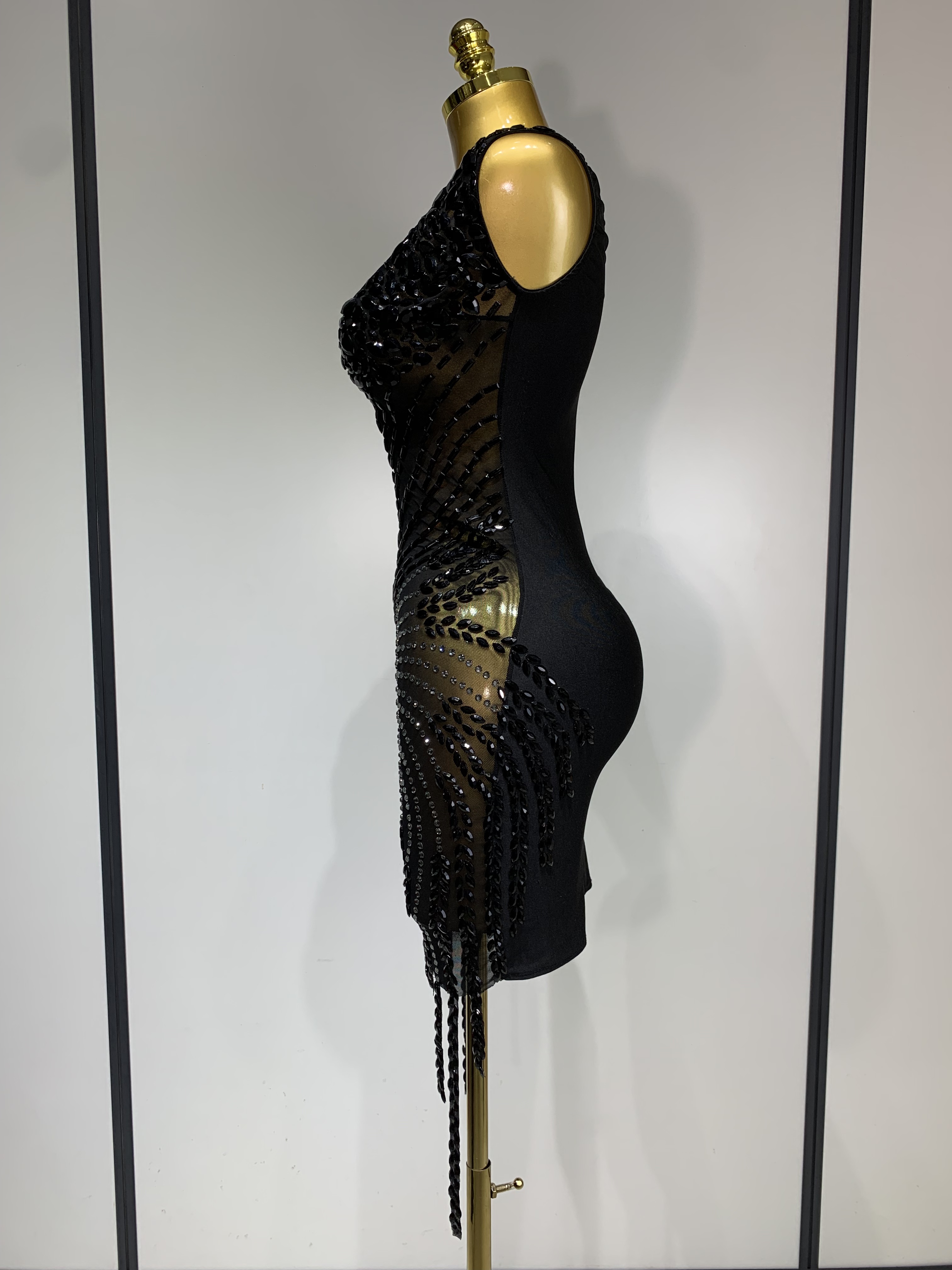 Femmes Sexy scène Performance tenue brillant strass robe moulante anniversaire célébrer soirée discothèque maille robe