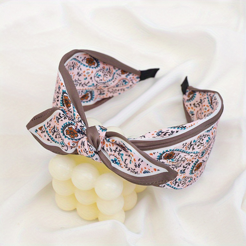 Bandeau à imprimé floral unique pour femmes, accessoire de cheveux large géométrique tendance, pince à cheveux à nœud pour sortie, adapté aux âges 14+