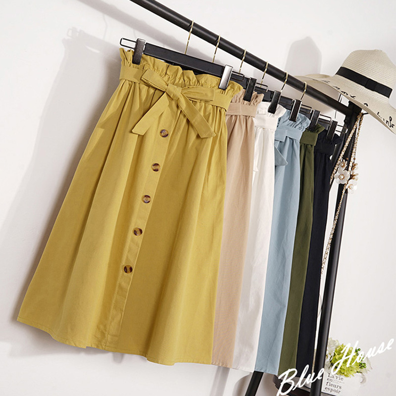 Jupes mi-longues pour femmes, longueur aux genoux, boutons élégants coréens, taille haute, jupe d'école plissée