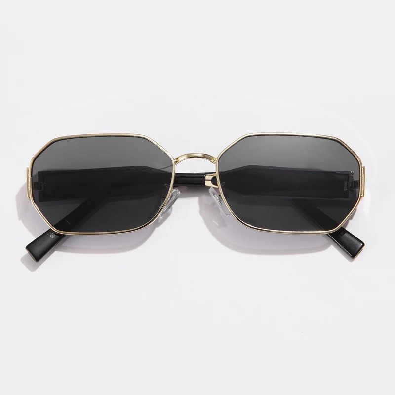Nouvelles lunettes de soleil vintage à la mode pour femmes et hommes, de marque, design rétro, rectangulaires en métal, populaires, noires.