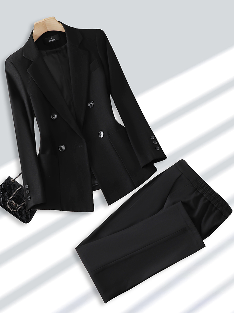 Blazer et pantalon formel pour femme, tenue de bureau, tenue de travail, surintendant, beige, noir, ingent, ensemble 2 pièces avec poche
