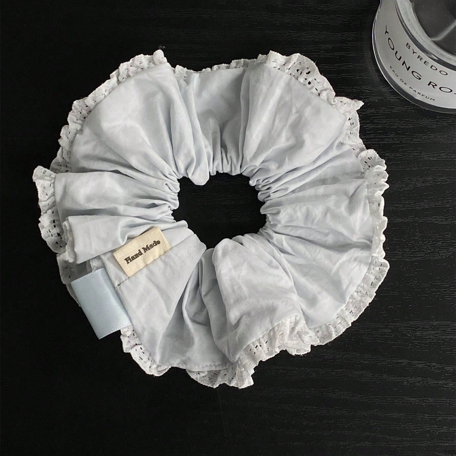 1 pièce Chouchou pour cheveux élégant et doux pour femme, bleu clair uni, style coréen minimaliste, polyvalent, mignon, avec foulard intégré, pour le quotidien