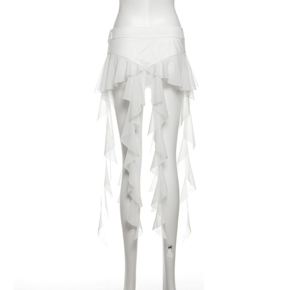 Ceintures à volants irréguliers pour femmes, longue pampille, ceinture Sexy, boucle blanche réglable, Mini jupe et short, accessoires
