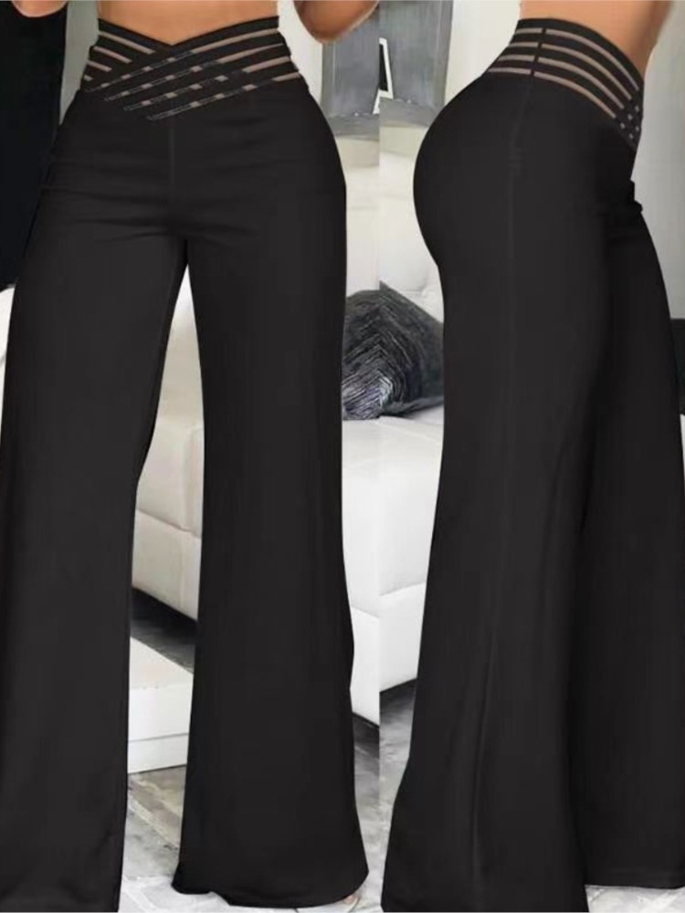 Pantalon évasé à jambes larges pour femmes, décontracté, croisé, en maille transparente, taille haute, Y2k, Streetwear, pantalon de travail élégant, printemps 2024