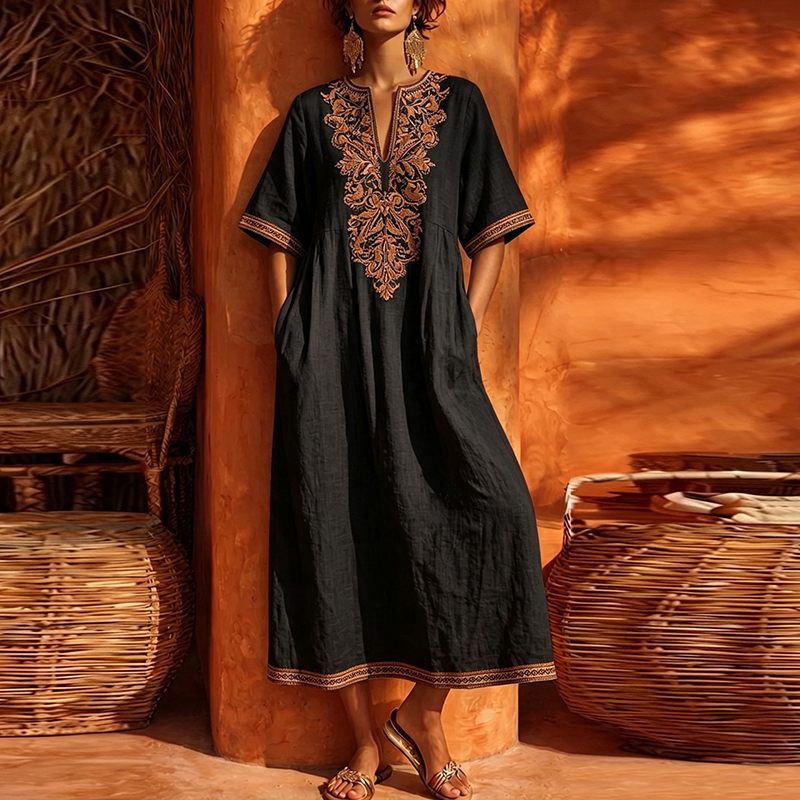 Robes d'été pour femmes, imprimées vintage, amples, à motifs floraux, robe midi de soirée, robe bohème à col en V profond pour femmes