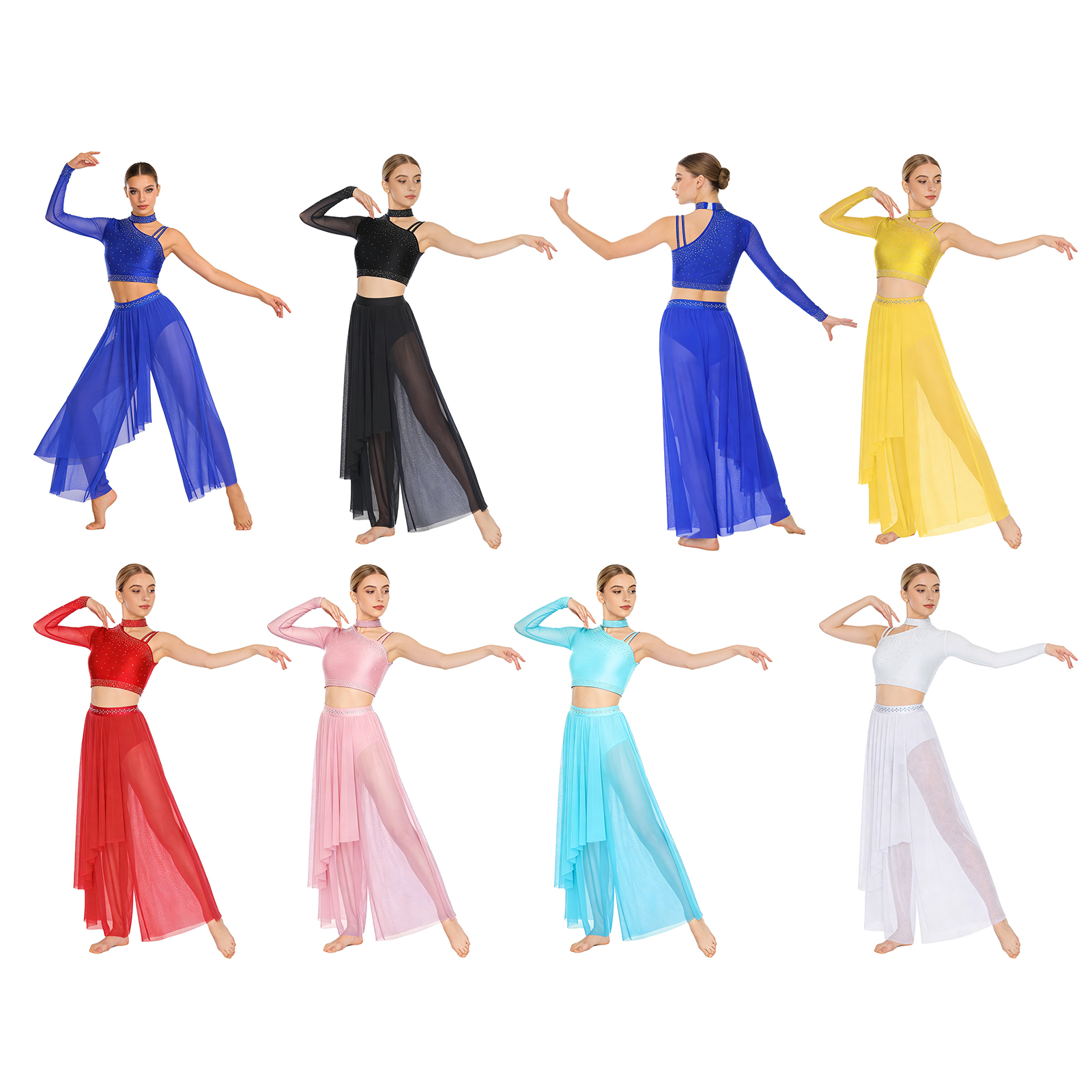 Costume de danse lyrique moderne pour femmes, hauts courts brillants avec pantalon transparent et culotte intégrée, tenue de patinage, gymnastique, ballet