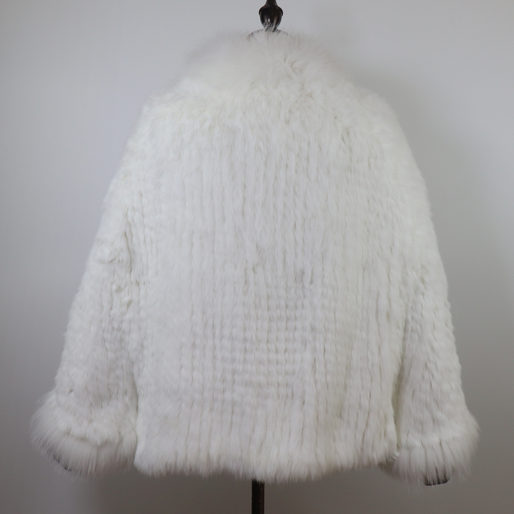 Femmes chaudes tricoté 100% réel fourrure de lapin châle hiver chaud véritable fourrure de lapin Pashmina manteau avec col de fourrure de renard pour la mode féminine