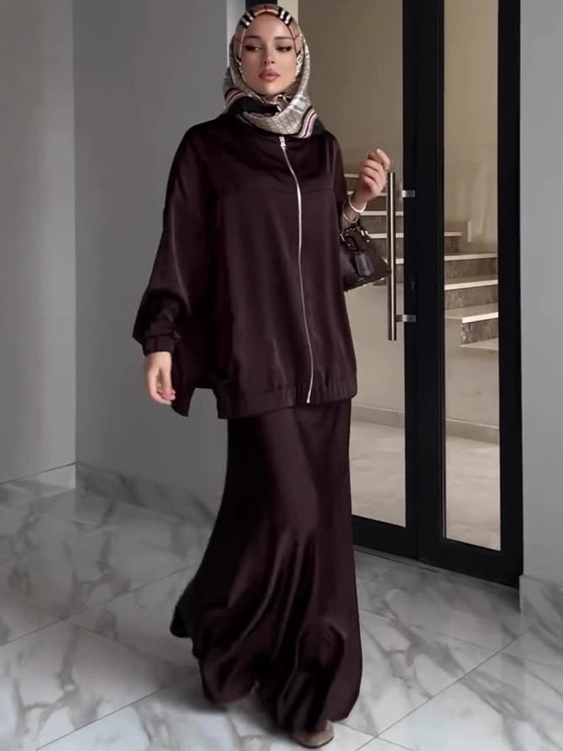 Robe musulmane Satin 2 pièces ensemble femmes fête Abaya Musulman Ensembles arabe longue Robe dubaï caftan robes Jalabiya Ramadan Eid