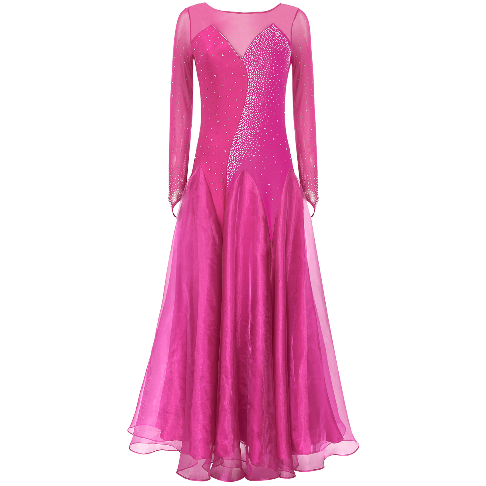 Robe de danse lyrique scintillante pour femmes, maille transparente, manches longues, biscuits scintillants, vêtements de danse modernes, valse, tango, performance, salle de Rh