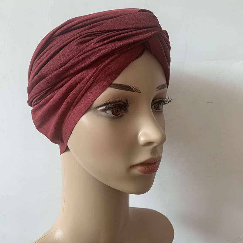 Mode femmes croix torsion daim Turban casquettes couleur unie femme foulard Bonnet musulman Hijab casquette islamique sous écharpe inde chapeau