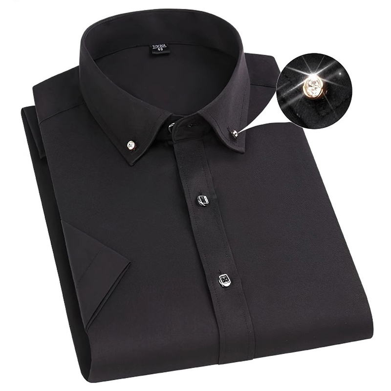 Offre spéciale mode hommes robe chemise formelle mince affaires classique basique diamant bouton Social chemise blanche à manches courtes hommes vêtements