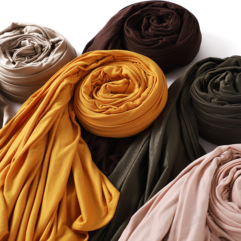Foulard Hijab Musulman en Jersey de Coton Uni pour Femme, Écharpe de Couleur Unie avec Bonne Couture, Turban Doux et Extensible, Châle pour Envelopper la Tête
