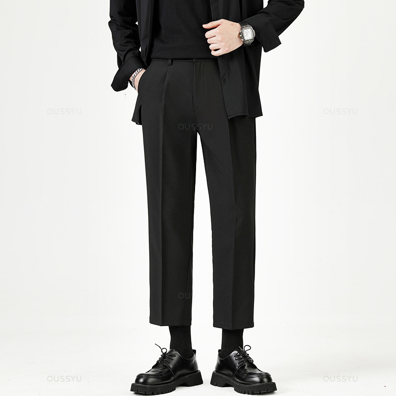 Marque vêtements pantalon de costume lisse hommes d'affaires formel cheville longueur pantalon de travail coréen décontracté automne pantalons longs mâle surdimensionné 40