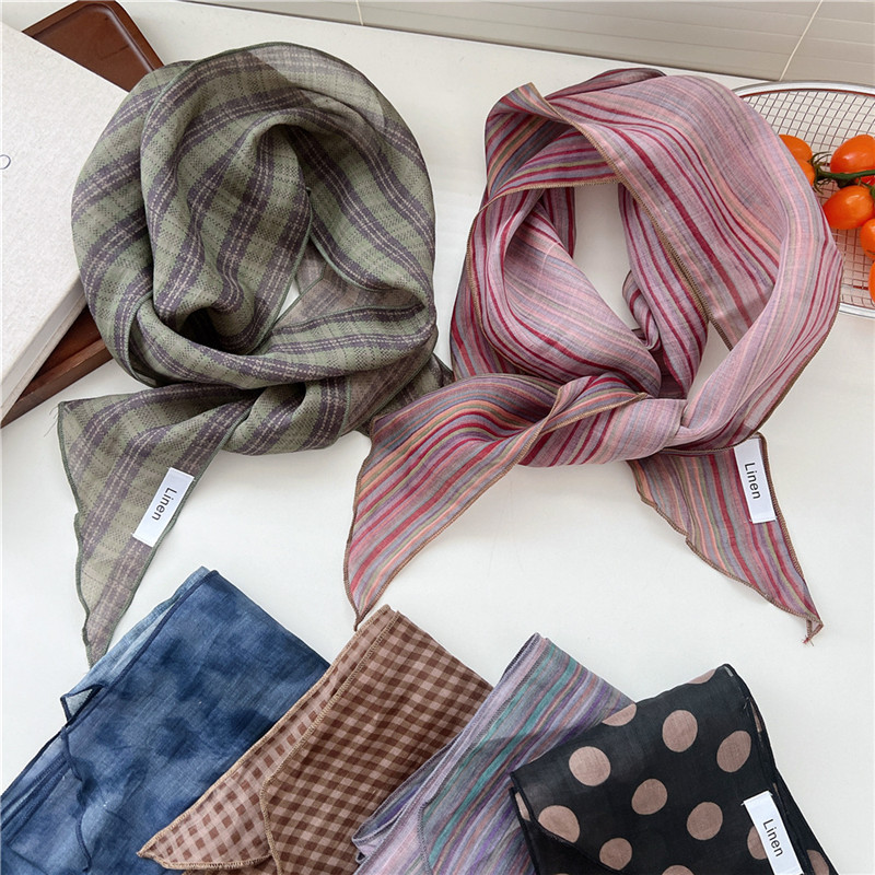 Foulards longs et étroits, couleur foncée, écharpe à carreaux rayés, enveloppes de cou Vintage pour femmes, Bandanas, Turban, bandeau