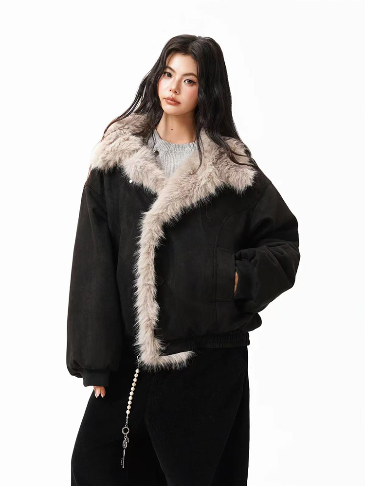 Parka à col en fourrure pour femme, Streetwear américain ample, manteaux polaires, Bf Harajuku, simple boutonnage, vêtements d'extérieur chauds, Y2K, nouvelle collection hiver