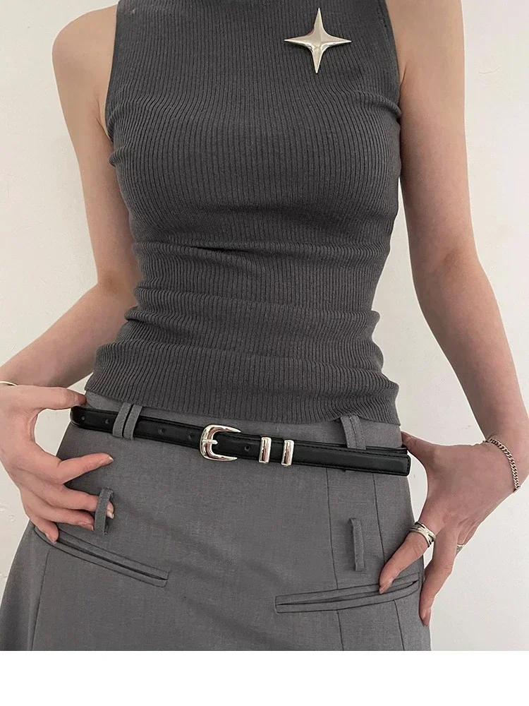 Ceintures à la mode pour femmes, noires, simples et fines, en PU, pour pantalons, jupes, polyvalentes, décontractées pour étudiants