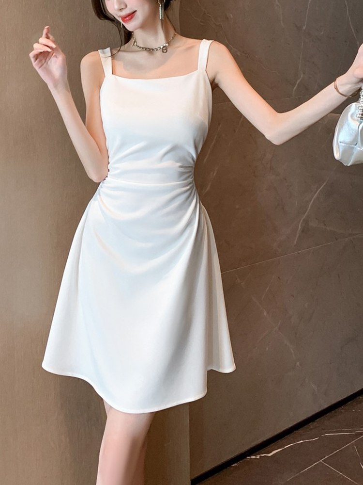 Femmes classique noir blanc robe à bretelles élégante dame tempérament quotidien a-ligne Mini robes femme mode fête taille robe