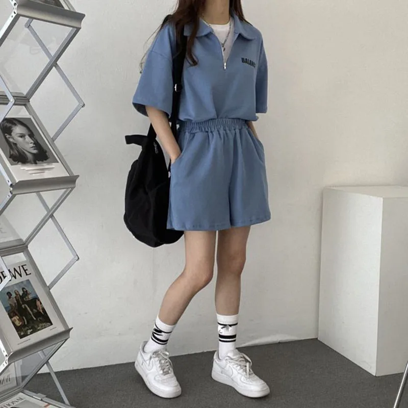 Ensembles de survêtement deux pièces pour femmes, chemisier à manches courtes, shorts à imprimé sportif, décontracté, solide, été