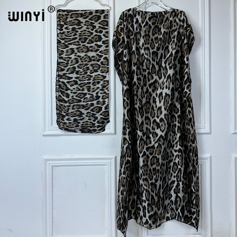WINYI-Abaya pour femmes musulmanes, robe africaine dubaï, col ras du cou, kaftan imprimé, robe maxi élégante