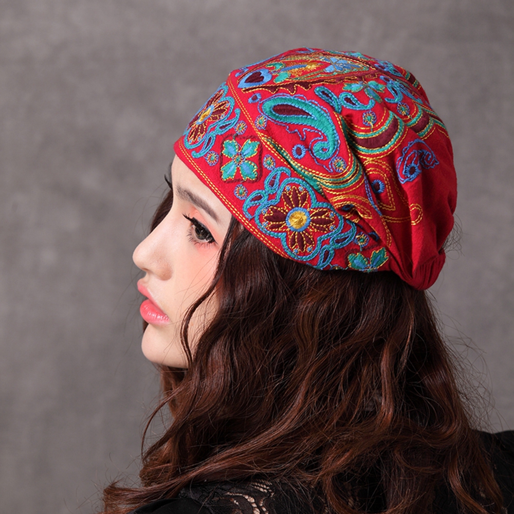 Chapeau brodé de fleurs pour femmes, style mexicain ethnique vintage, imprimé rouge