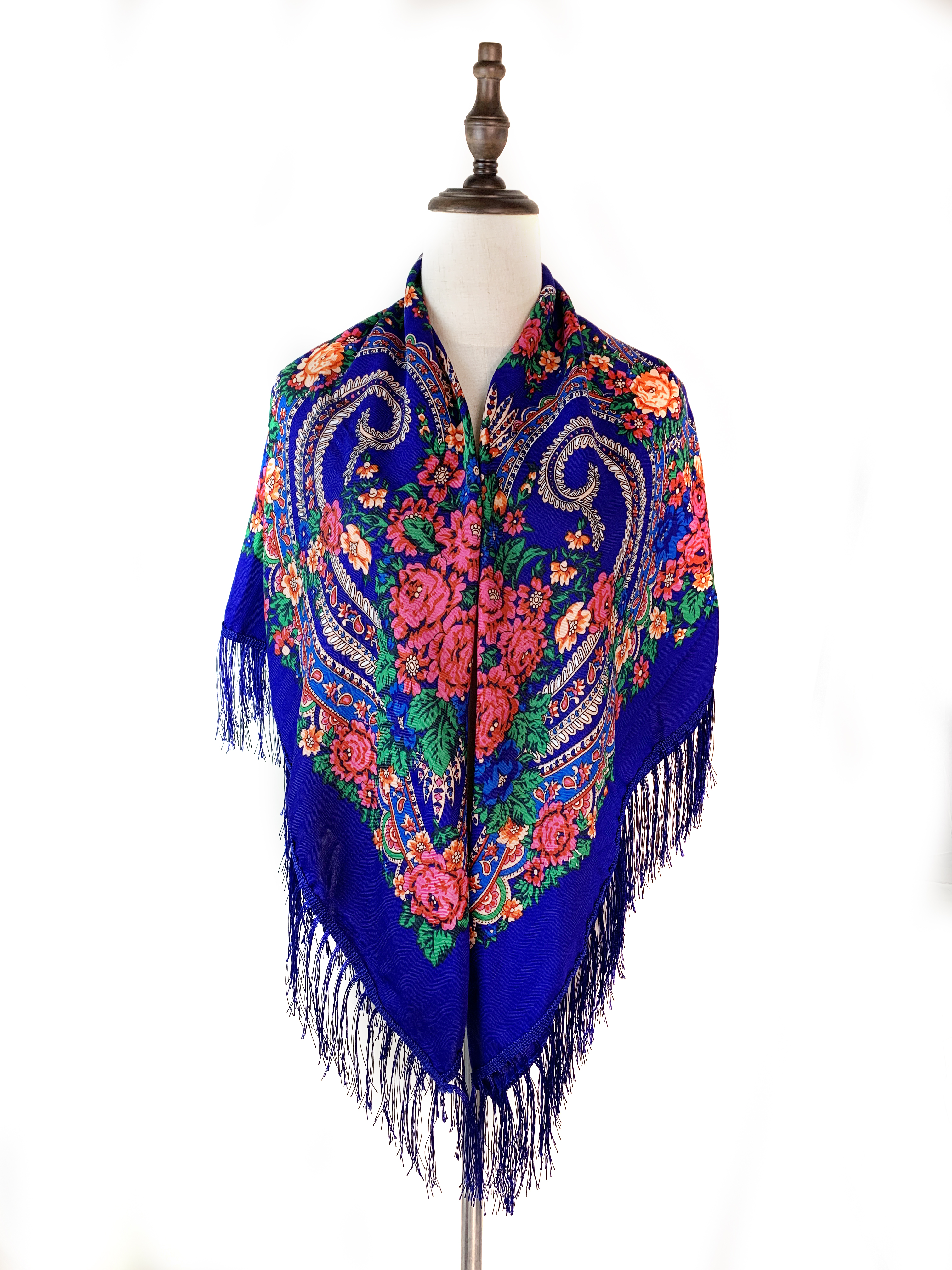 Écharpe carrée nationale russe 135*135cm, motif floral rétro, châle ukrainien à franges, foulard babouchka, couvre-chef