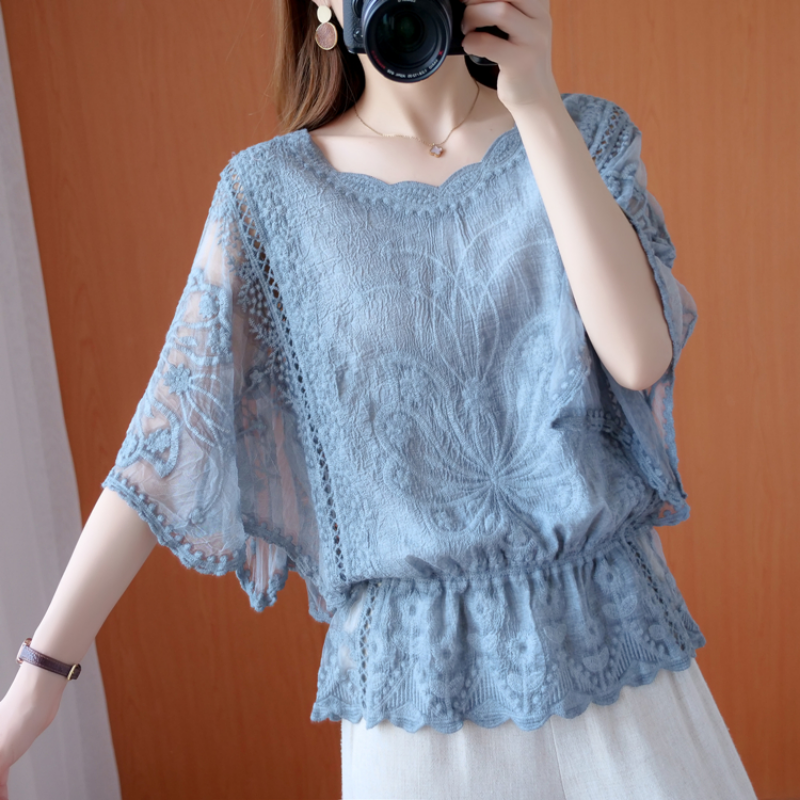 Mode femmes Blouses automne en mousseline de soie Blouse coton bord dentelle Blouses chemise papillon fleur chemise haut pour femme Blusas nouveau 4073
