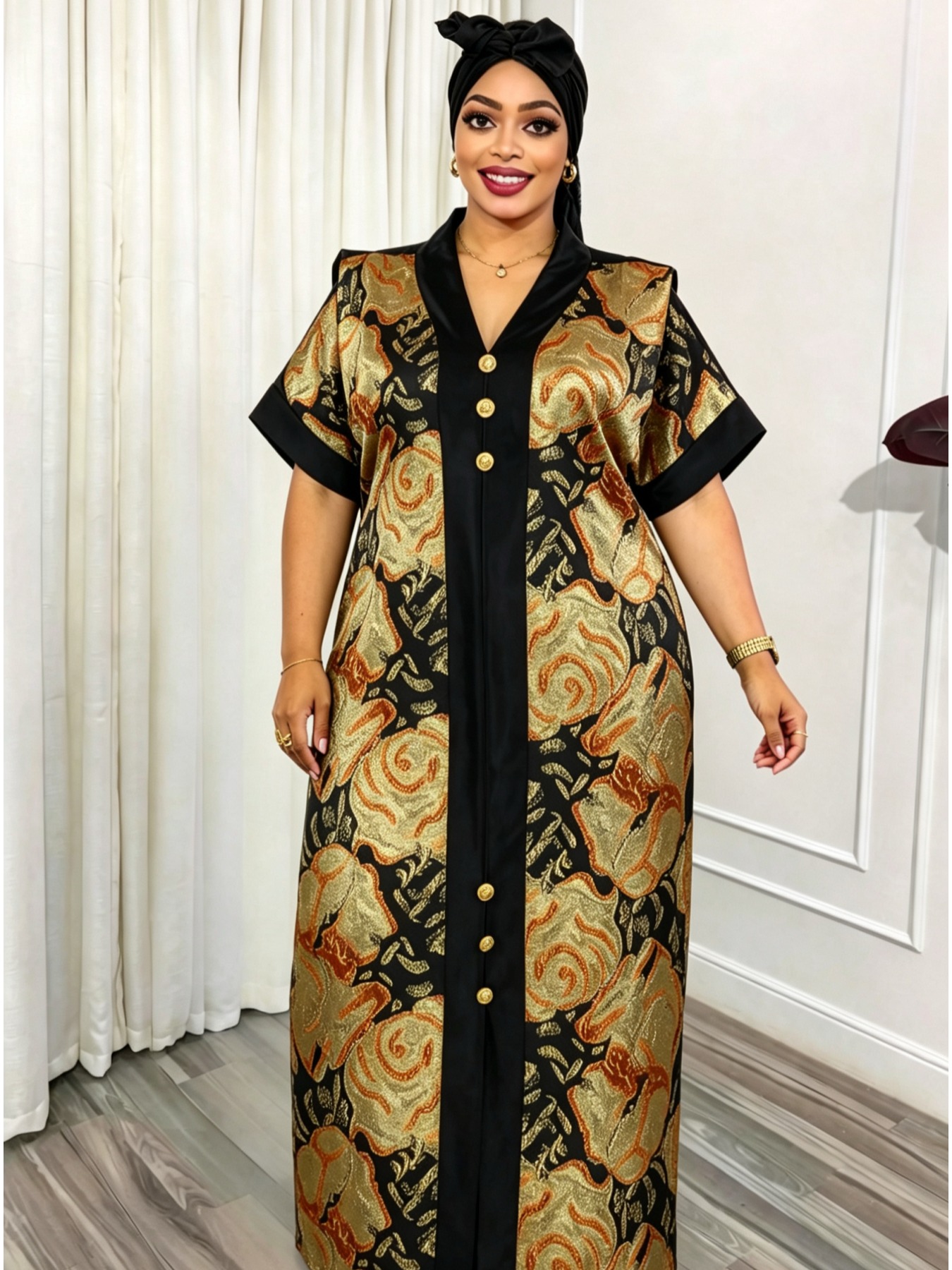 Robe africaine traditionnelle pour femmes, imprimée et ornée de paillettes, grande taille, robe longue du Moyen-Orient, abaya islamique avec foulard pour l'Aïd