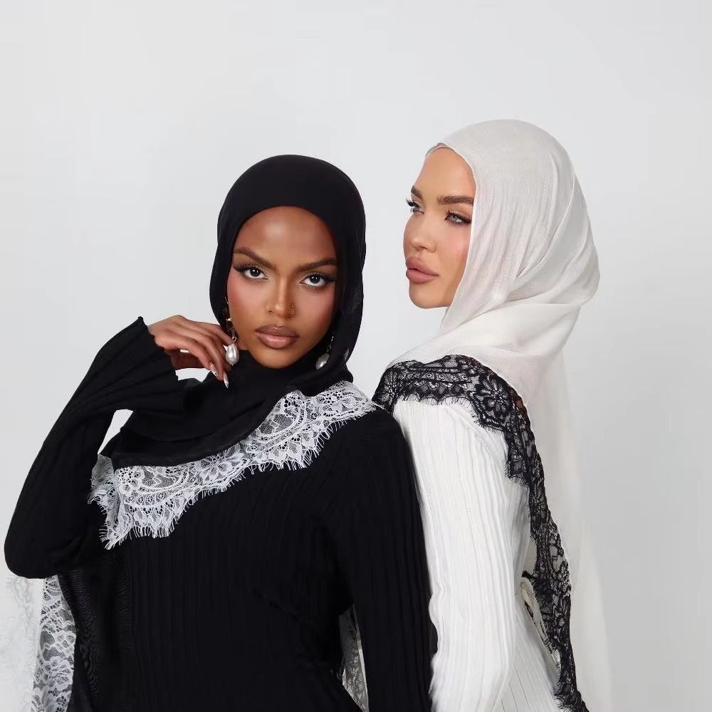 Nouveau turban instantané musulman avec bordure en dentelle, en coton respirant, couvre-tête intégral, couleur unie, foulards pour la tête