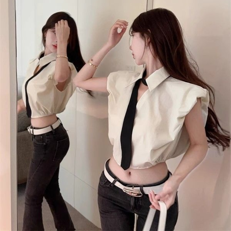 Nouvelle Collection Été 2026 : Top Court Sans Manches pour Femme avec Col, Style Décontracté Urbain, Tendance
