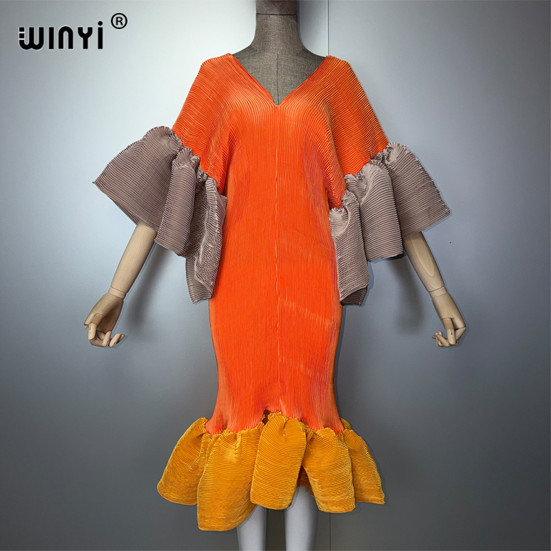 WINYI Robe plissée élastique ajustée style bohème, Kaftan Abaya de luxe pour femme musulmane, longue, pour les vacances et les soirées, style Dubaï
