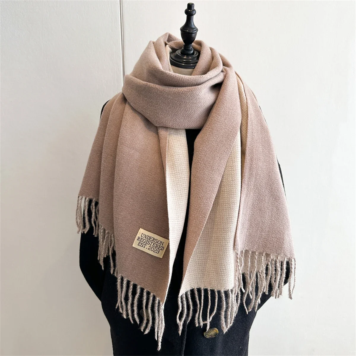 Écharpe en Cachemire pour Femme, Pashmina Chaud, Longue Couverture Optique, Châles à Pompons Doux, Enveloppes, Étoles, Solide, Hiver