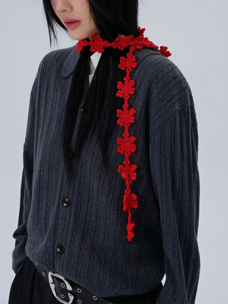 Écharpe-col en crochet tissée à la main avec motif floral pour femme, collection Printemps-Été, chaîne de pull, foulard floral, châle pour femme