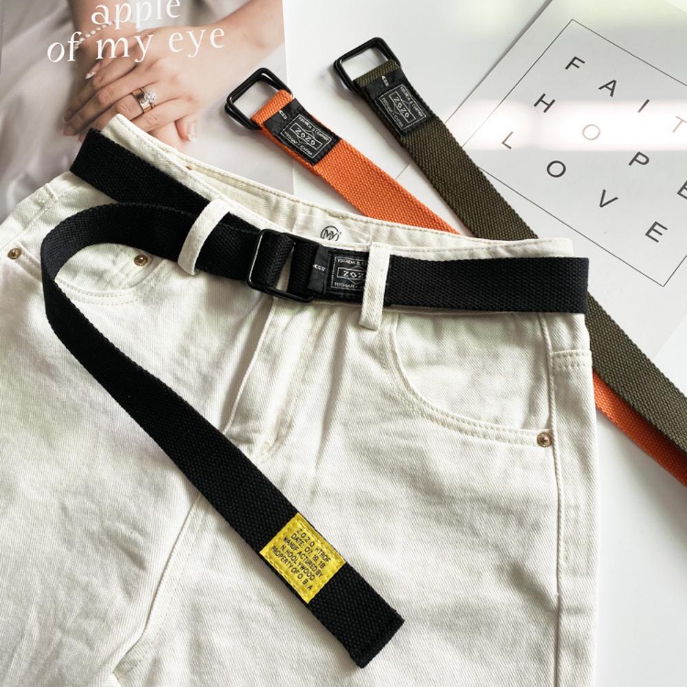 Ceinture en toile tendance pour pantalon cargo, ceinture unisexe en jean style hip-hop avec boucle à double anneau, ceinture à longueur extensible