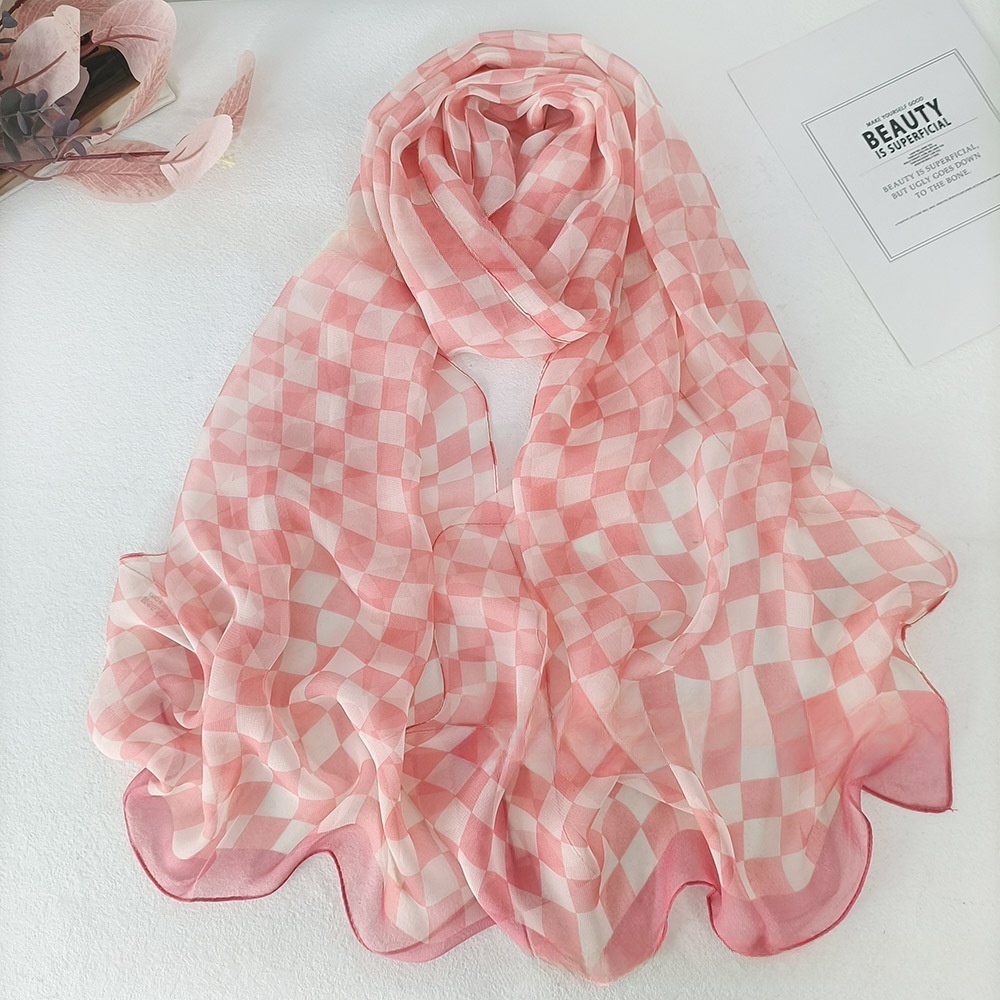 Écharpe en mousseline à carreaux 160x50 cm pour femme – Châle léger en georgette soyeuse, protection solaire et accessoire de mode, toutes saisons