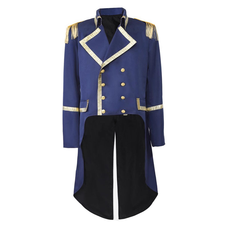 Veste de costume militaire double boutonnage pour homme, style frak royal victorien, avec garniture dorée, pour Halloween, cosplay et spectacle