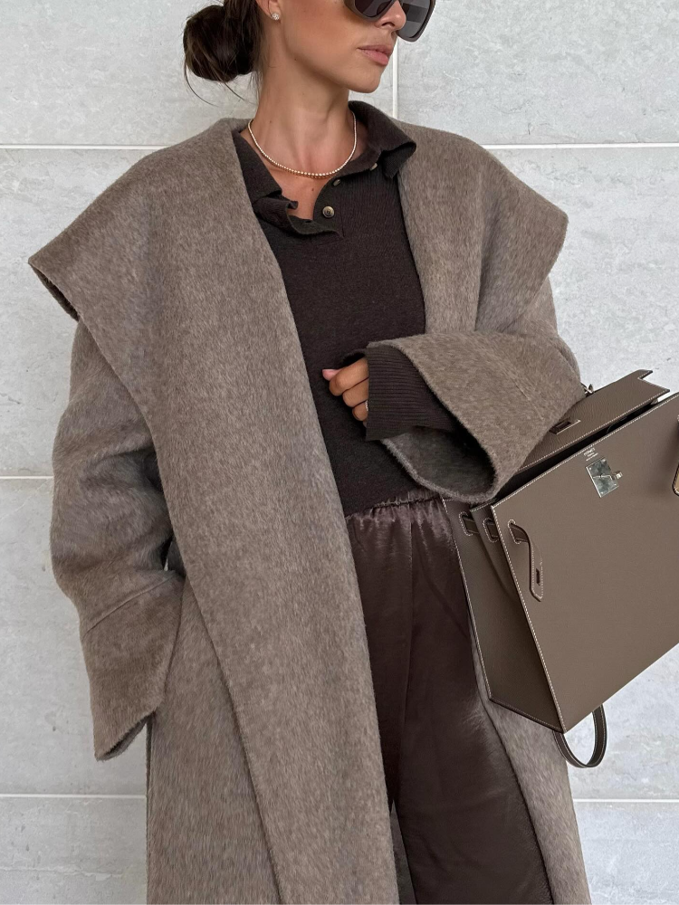Manteau en laine à col Cape pour femme, élégant, mode, manches longues, ceinture, taille longue, automne hiver, vêtements d'extérieur chics, 2025