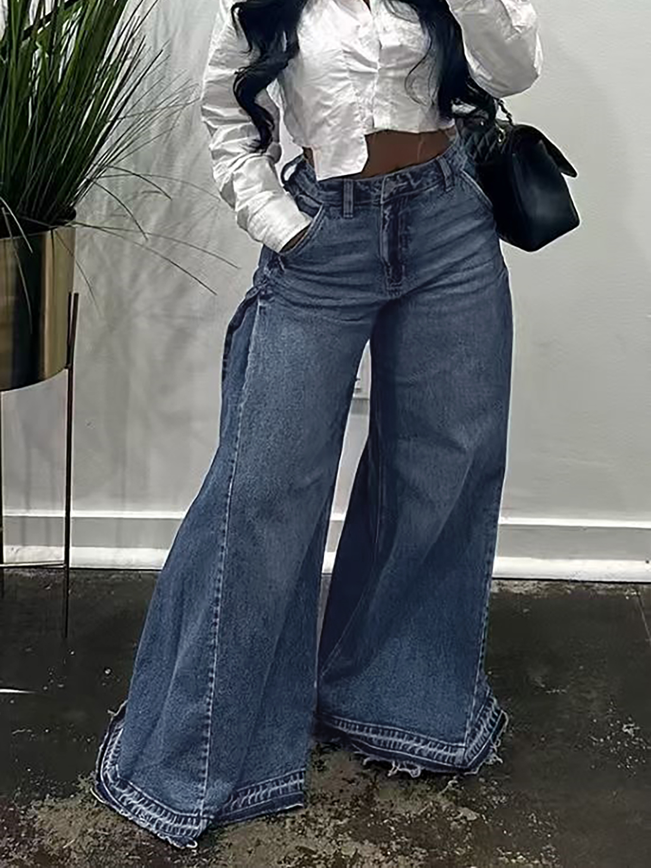 Jeans vintage à jambes larges pour femmes, design Y2K, pantalon évasé, ample, polyvalent, longueur au sol