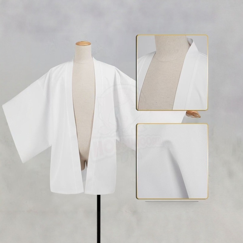 Manteau japonais Haori Kimono blanc pur à devant ouvert, vêtement d'extérieur japonais traditionnel ample, adapté aux jeux de rôle et aux costumes de scène