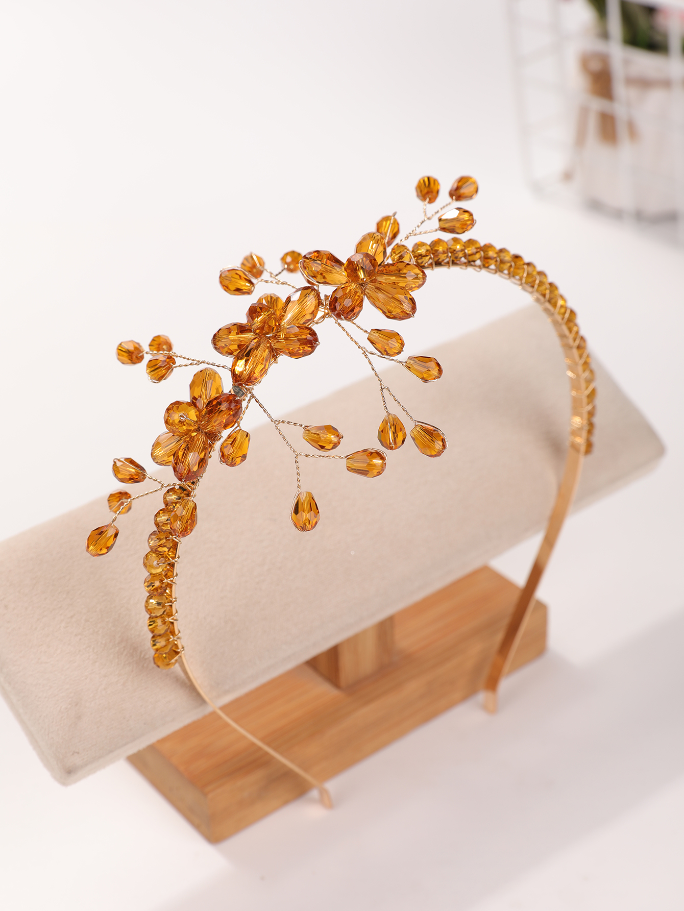 Serre-tête de luxe minimaliste en cristal floral - Accessoire de coiffure élégant haut de gamme pour tenue de soirée