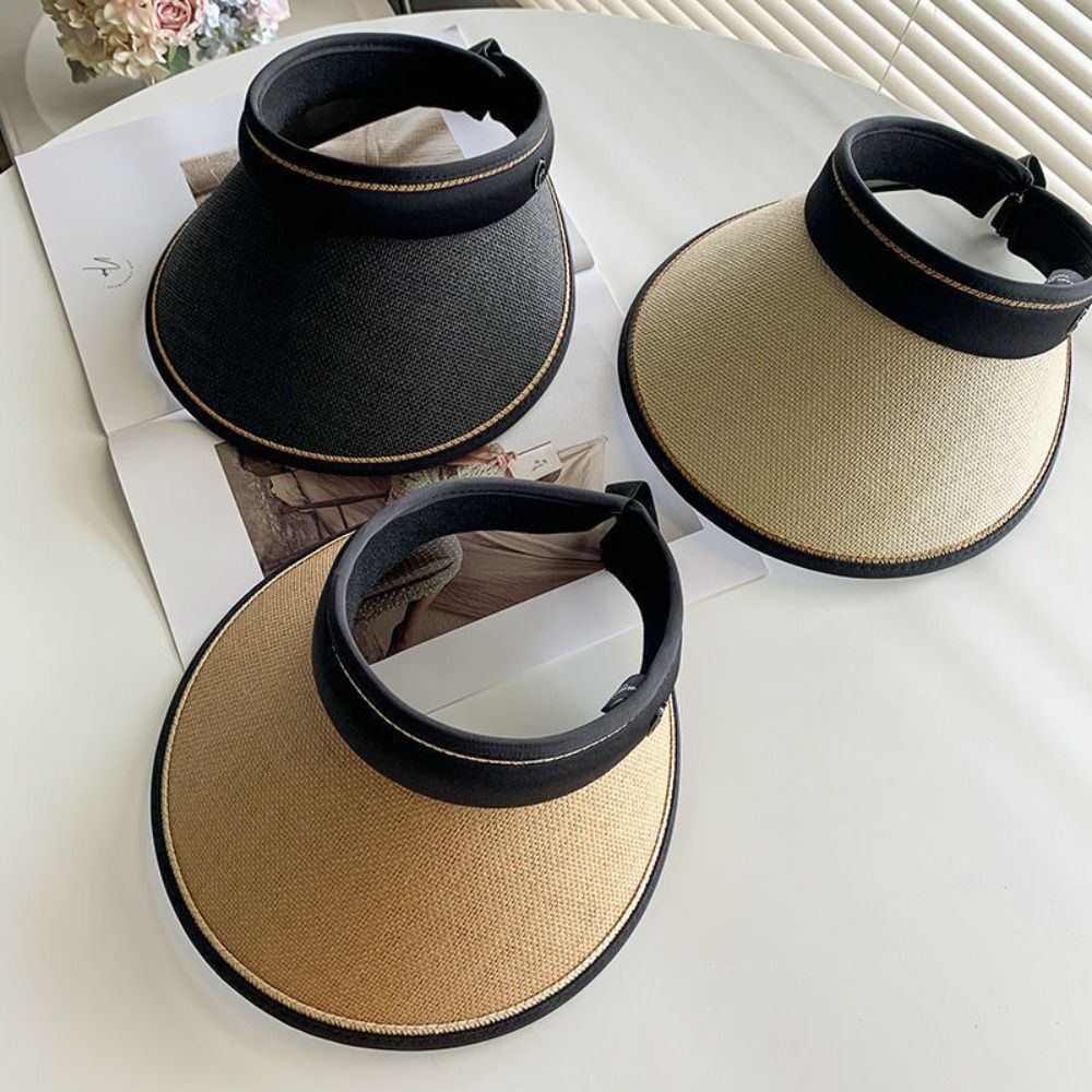 Chapeau de soleil d'été pour femmes et filles, portable, pliable, à large bord, protection UV, en paille, visière ouverte, idéal pour la plage