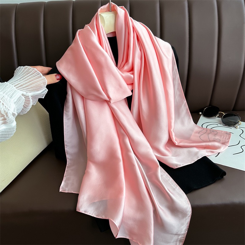 Foulard 100% soie pour femmes, Design basique uni, 180x90cm, châle enveloppant, luxe, Hijab, bandeau, étoles de plage