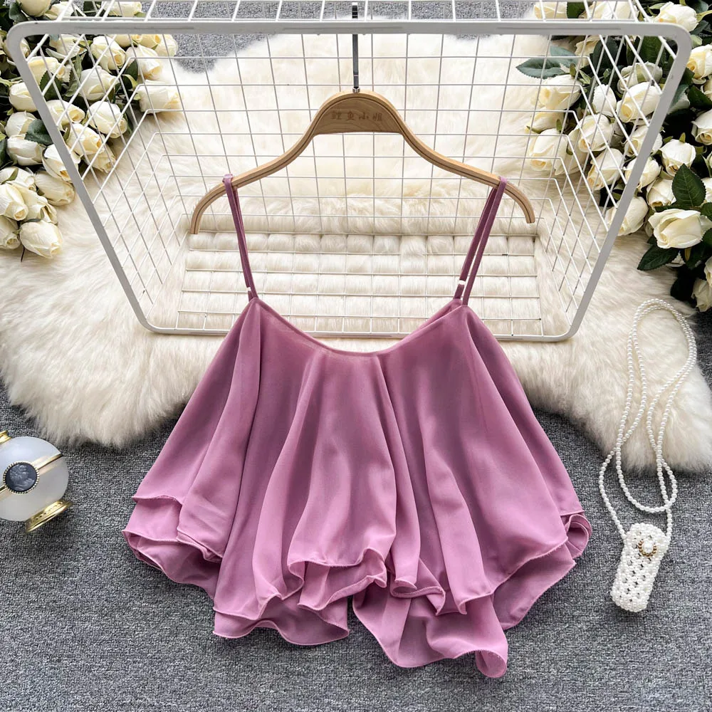 Débardeur et Camis sans manches à bretelles Spaghetti, à volants, mode coréenne, Corset, haut court, débardeur solide, vêtements d'été pour femmes, Y2k
