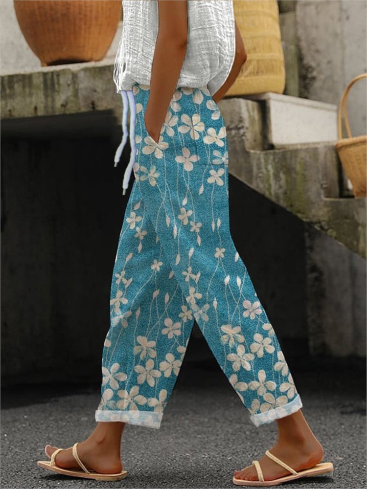 Pantalon imprimé à la mode pour femmes, poches à boutons décontractées, longueur cheville, style Boho, vêtements de vacances pour femmes, printemps été, nouveau