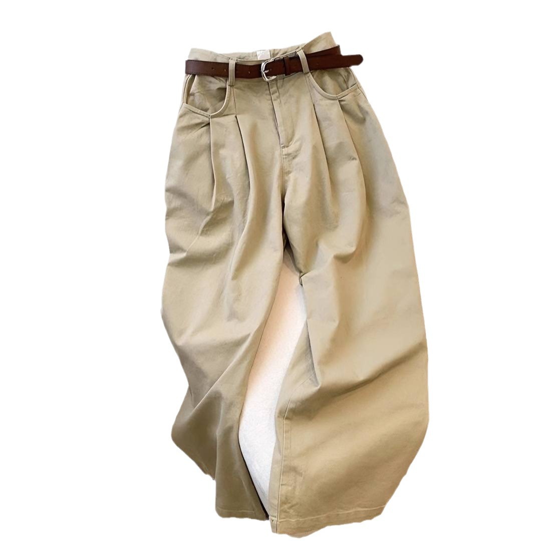 Jean kaki taille haute à jambe large pour femme, coupe droite ample, longueur ras du sol, fluide et amincissant, collection automne, offre spéciale de la saison